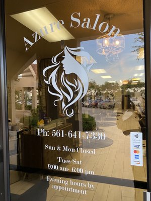 Front door of Azure Salon