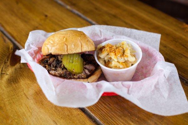 Kids BBQ Sandwich with Mac & Cheese.