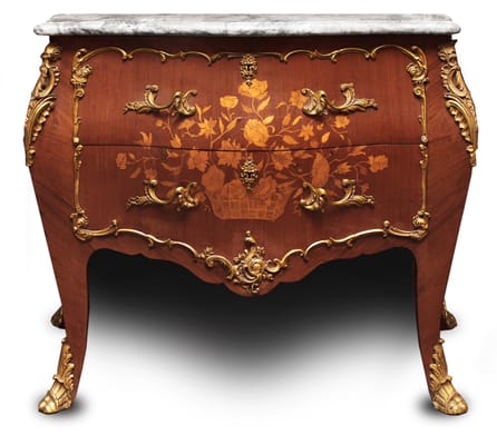 French Inlaid Bronze Mounted Chest w/Marble Top