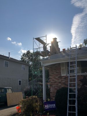 Chimney Rebuild from Roof Line Up in the Leesburg area.