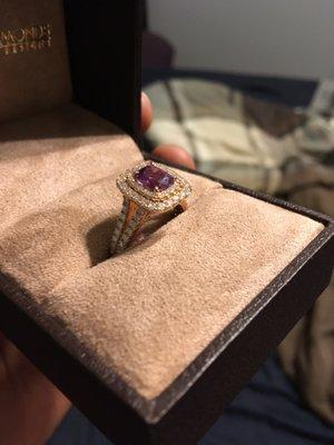 Giant Purple sapphire, Rose Gold band, Covered in Diamonds