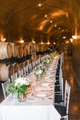 Formal seating in the wine cave for up to 65 people.