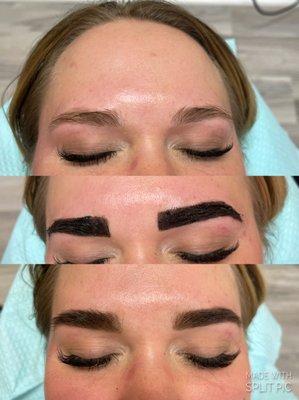 Henna brow. Not only colors the hairs, but stains the skin up to 14 days!