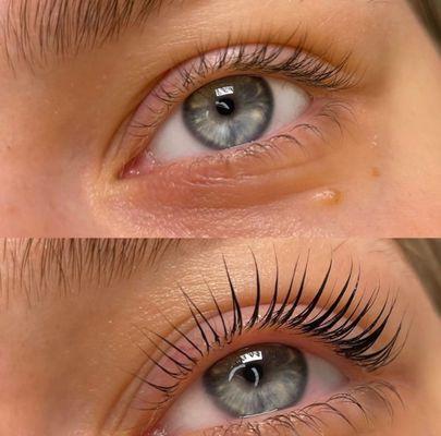 Before and after an eyelash lift & tint.