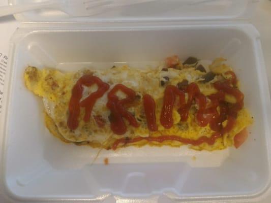 Mexican Omelette - they got fancy with the ketchup!