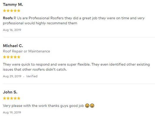 Recent Reviews from Thumbtack - Roofs R Us