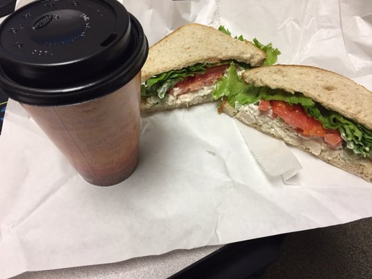 Deluxe chicken salad sandwich with Intelligentsia House Blend coffee