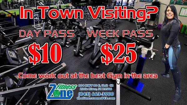 In Town for a Day or a Week and need a place to workout or Train?  Spring into our Gym and get your workout!