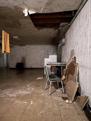 Collapsed ceiling in basement.