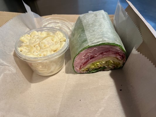 italian sub, wrap instead of sub roll with mac salad