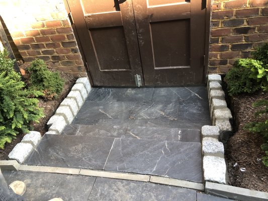 New steps with cobble stone edging