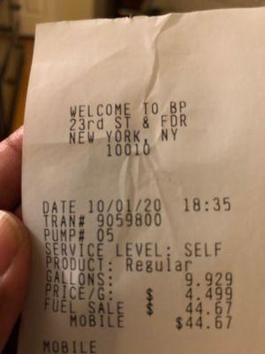 Gas receipt