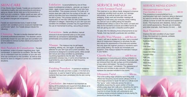 Menu of services provided