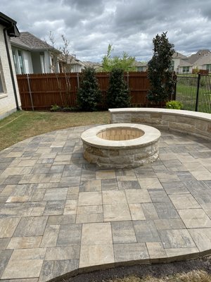 Outdoor fire pit and bench