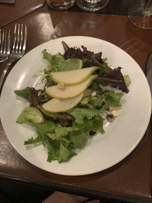 Salad of Varietal Greens, Pears, Goat Cheese, Walnuts, Champagne Vinaigrette