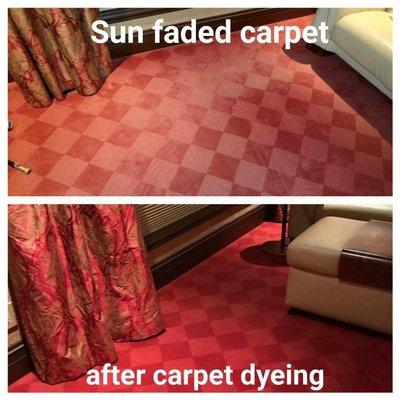 Bringing back the life to a sun-faded faded red carpet in a media room at a residential home.