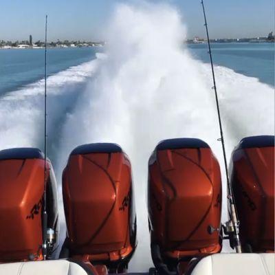 Warp speeeeed! Motorboatin w the Nortech 45 footer!  450 hp x 4!