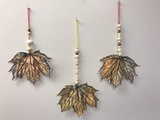 Leaf rubbings and laced beads