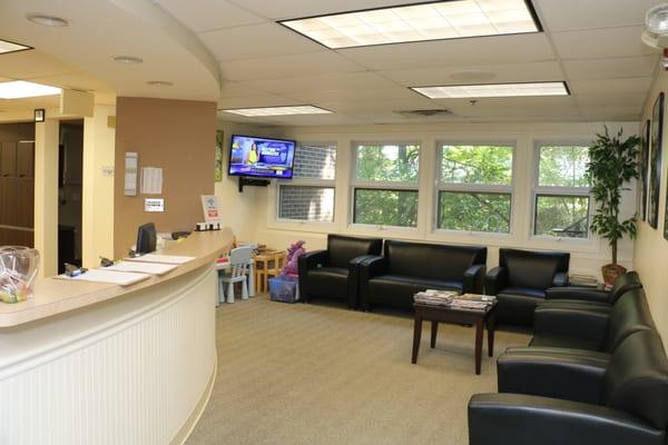 Our reception area with plenty of natural light and comfy sofas.