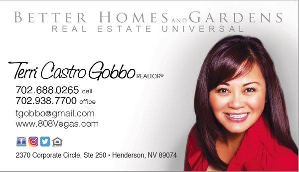 My NEW business card for my new brokerage, Better Homes & Gardens Real Estate Universal.