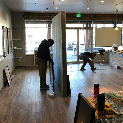 Ron and Ben working hard on getting the gallery ready for Opening!