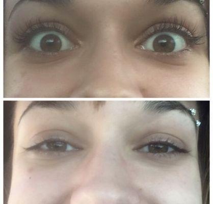 Before and after of  our 1 hour Xtreme Lashes Apllication