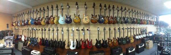 Electric Guitar wall, Over 225 Electric guitars in stock