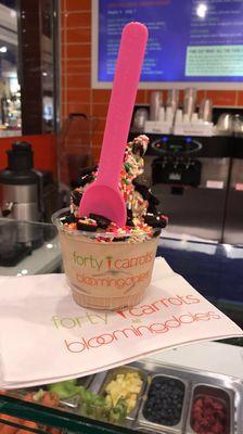 Coffee flavored fro-yo topped with Oreo and sprinkles. $7.81