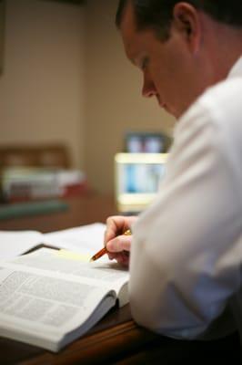 Attorney Chris Boyd working on a personal injury case.