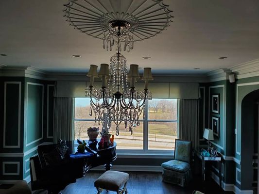 Chandelier with a view of the lake! So jelly.