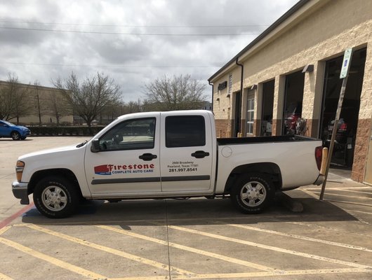 Company truck parked in handicap space. There were plenty of other spaces available.