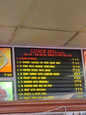 Lunch Special Menu (do not believe the online menu)