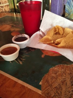 Chips with salsa and bean dip