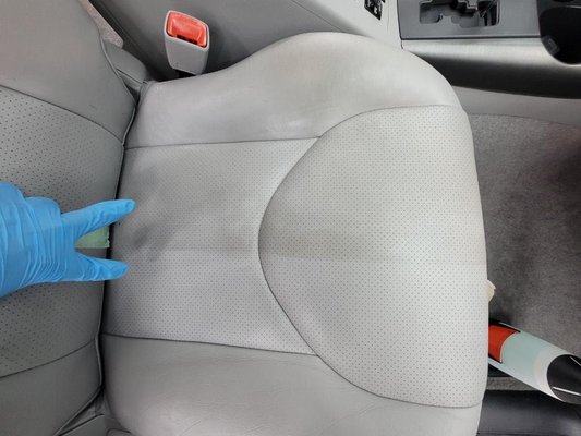 Steam cleaning leather seats.  I thought my seats were clean until Sam showed me this picture.