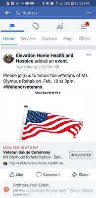 Veteran Salutes for our friends at the skilled nursing facilities.