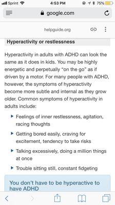 Screenshots from helpguide.org's "ADHD in Adults" article. Verbatim as her quiz which she says wasn't stolen from web.