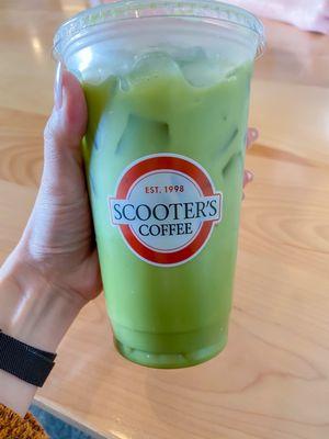 Iced matcha tea latte with oatmilk