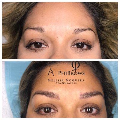 This gorgeous babe had too much space between her brows. With microblading her eyebrows are symmetrical and natural looking.