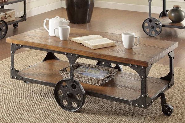 Warm your home with this charming country-cottage style coffee table. Crafted to look like an old wagon with wheels as feet.