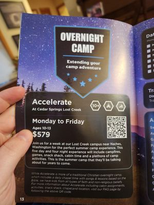 One small sentence at the bottom of the page on the overnight camp section that mentions they preach sermons to the kids.