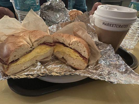 Turkey bacon, egg and cheese on plain Bagel