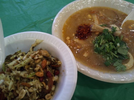 mohinga (fish chickpea noodle soup), lahpek thoke (green tea leaf salad)