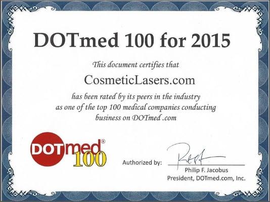 Cosmetic Lasers has been rated by its peers in the industry as one of the top 100 medical companies in 2015 conducting busine...