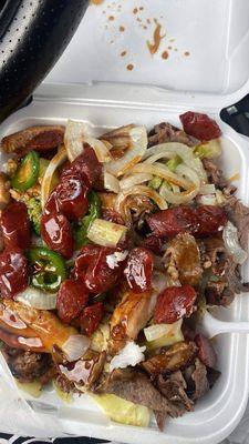 chicken, beef, and chinese sausage