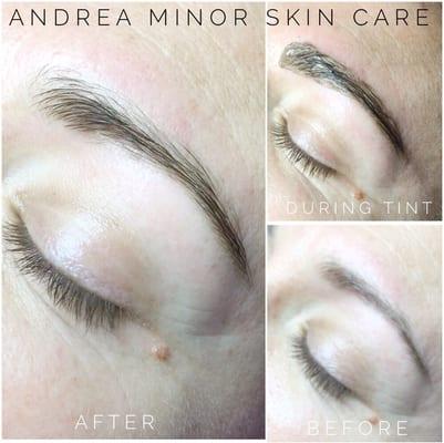 Client in the midst of growing in her brows. Tinting makes the most of every little hair and defines the shape Book/Info www.andreaminor.com