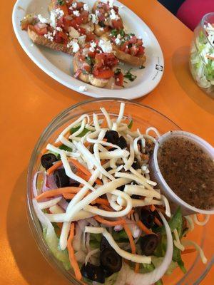 house salad and bruschetta