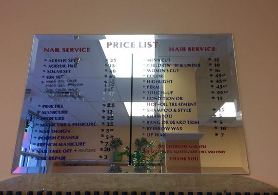 Services price list