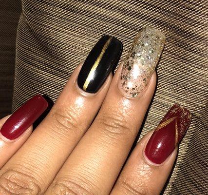 Burgundy, black, and gold glitter gel paint (Fill-in)