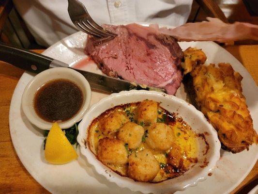 Prime Rib w/Loaded Baked Potato & Baked Scallops