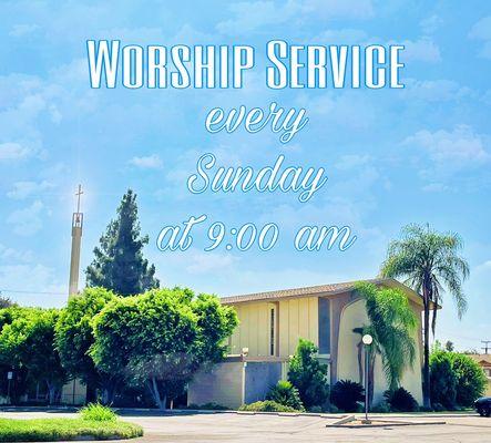 Worship service every Sunday at 9 am